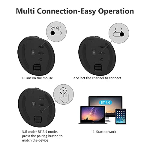 Delux Rechargeable Silent Ergonomic Mouse, Wireless Vertical Mouse with BT 4.0 and Nano Receiver, 6 Buttons and 4 Gear DPI RGB Optical Mice for Laptop PC Computer (M618mini-Jet) image