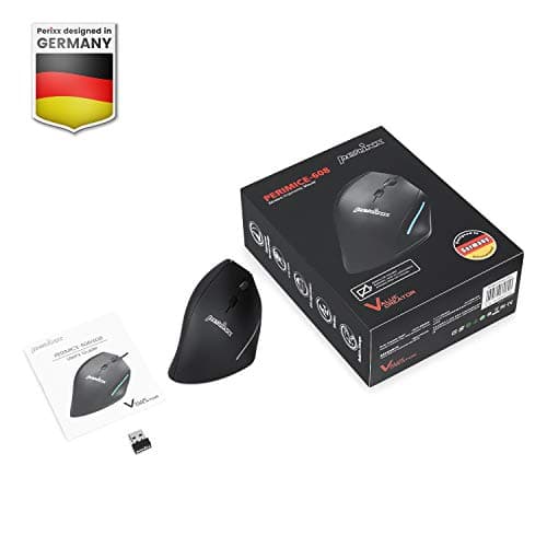 Perixx PERIMICE-608 Wireless Vertical Mouse, 6 Button, 800/1000/1600 DPI, Right Handed Design image