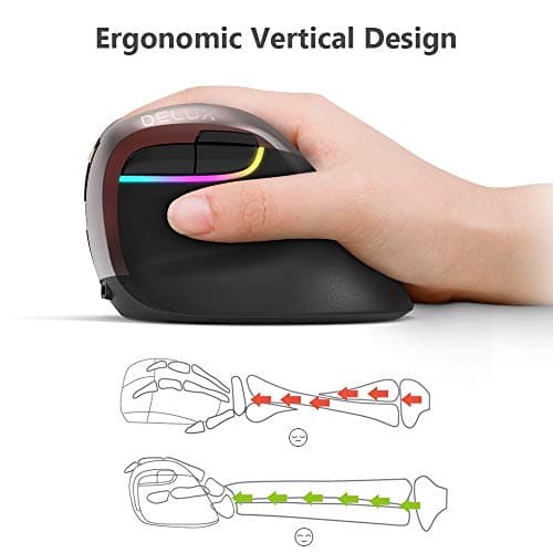Delux Rechargeable Silent Ergonomic Mouse, Wireless Vertical Mouse with BT 4.0 and Nano Receiver, 6 Buttons and 4 Gear DPI RGB Optical Mice for Laptop PC Computer (M618mini-Jet) image