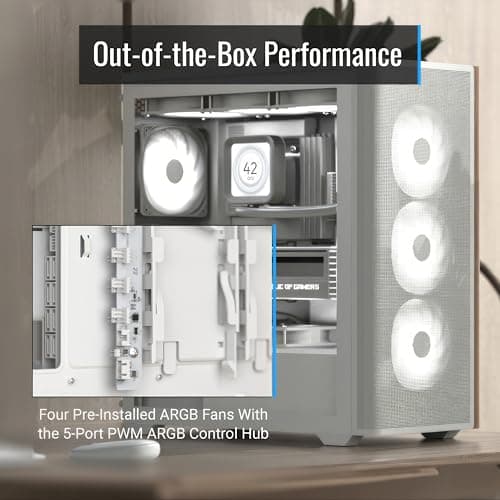 Aerocool D501A V2 ATX Mid Tower White with Tempered Glass Side Panel and USB 3.2 Gen 2 Type-C, USB 3.2 Gen 1 Type-A Front Panel image