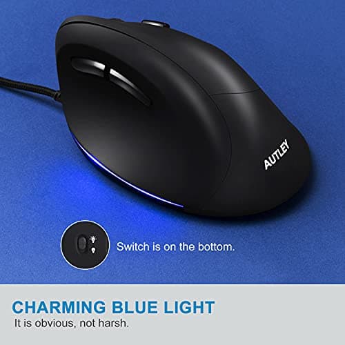 Wired Ergonomic Mouse, AUTLEY Vertical Mouse USB Wired Mouse for Laptop Desktop Computer Mac, 1000/1600/2400/3200 DPI, Better for Large Hands, Black image