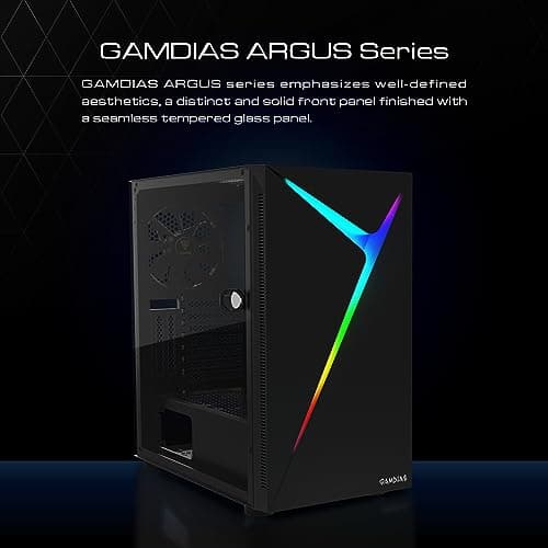 GAMDIAS ARGUS E4 ELITE ATX Mid Tower Black with Tempered Glass Side Panel and USB 3.2 Gen 1 Type-A, USB 2.0 Type-A image