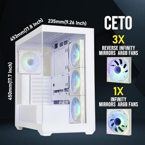 BitFenix CETO300 ATX Mid Tower White with Tempered Glass Side Panel and USB 3.2 Gen 2 Type-C USB 3.2 Gen 1 Type-A image