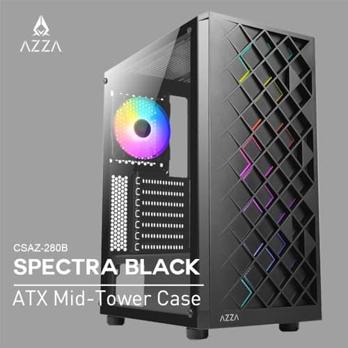 Azza Spectra ATX Mid Tower Black with Tempered Glass Side Panel and USB 3.2 Gen 1 Type-A, USB 2.0 Type-A Front Panel image