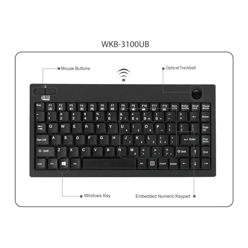 Adesso WKB-3100UB Wireless Mini With Trackball Keyboard image