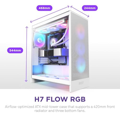 NZXT H7 Flow RGB (2024) ATX Mid Tower White Tempered Glass, USB 3.2 Gen 2x2 Type-C USB 3.2 Gen 1 Type-A image