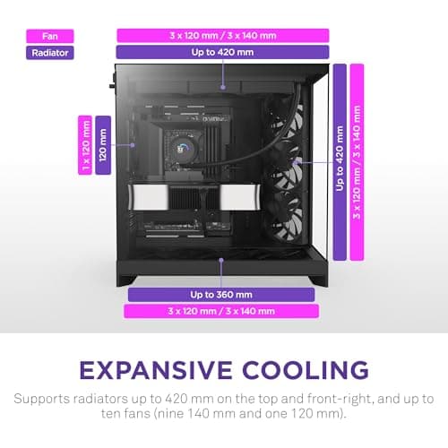 NZXT H9 Flow (2025) ATX Mid Tower Black Tinted Tempered Glass Side Panel, USB 3.2 Gen 2x2 Type-C, USB 3.2 Gen 1 Type-A image