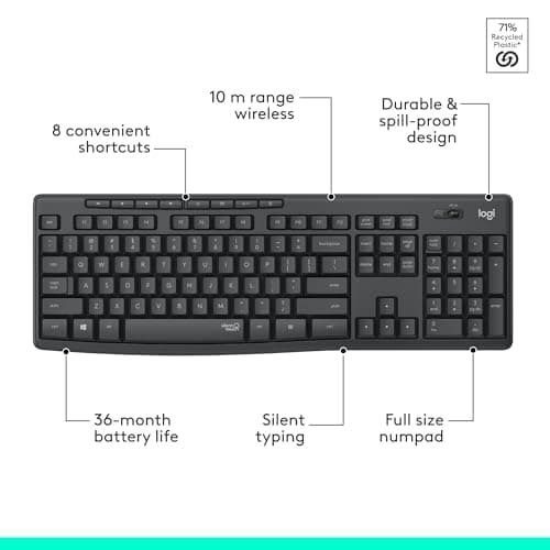 Logitech MK295 Silent Wireless/Wired Standard Keyboard with Optical Mouse image