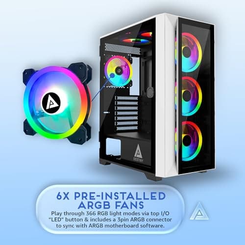 Apevia Destiny Pro ATX Mid Tower White / Black with Tempered Glass Side Panel and USB 3.2 Gen 1 Type-A image