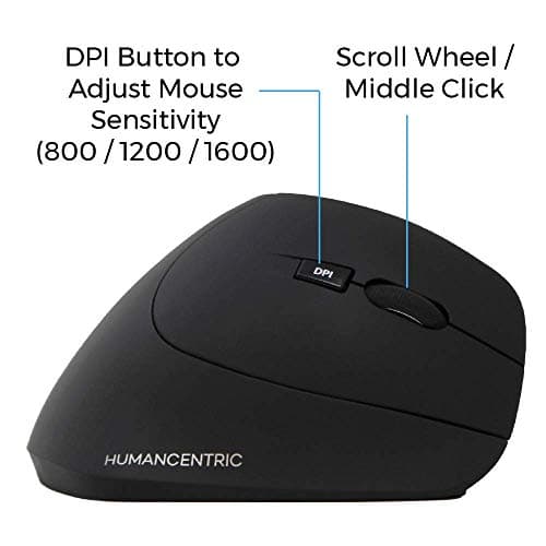 HumanCentric Wireless Ergonomic Mouse - Bluetooth Vertical Mouse with Adjustable DPI for Computers, Laptops, Macs/Macbooks, and PCs image