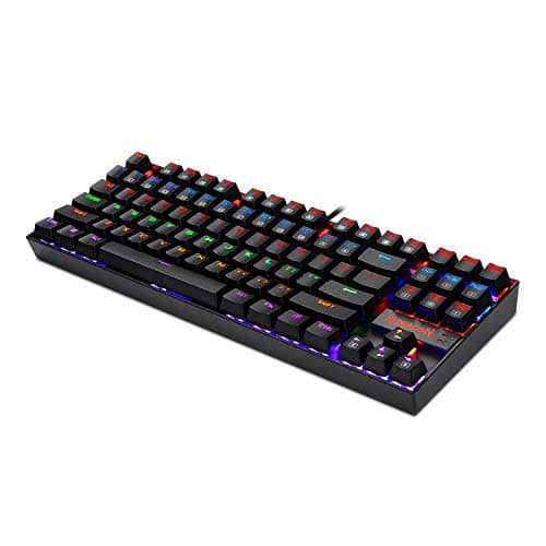 Redragon K552 Mechanical Gaming Keyboard, RGB Rainbow Backlit, 87 Keys, Tenkeyless, Compact Steel Construction with Cherry MX Blue Switches for Windows PC Gamer (Black) image