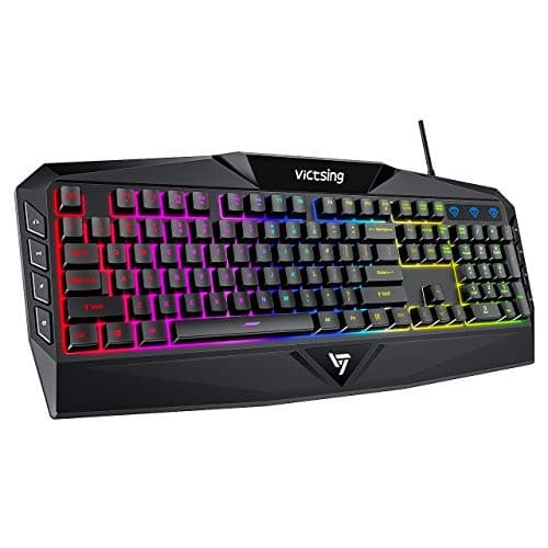 VicTsing Gaming Keyboard, USB Wired Keyboard with Rainbow Backlit and Spill-Resistant Design, Strong Durability, 8 Multimedia Keys, 19 Anti-Ghosting Keys, Ergonomic Wrist Rest Keyboard - Black main image