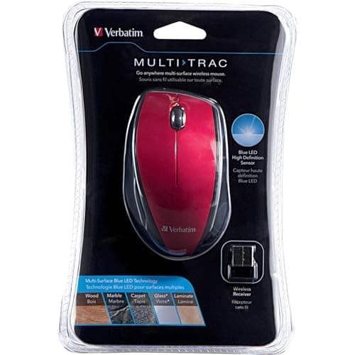 Verbatim Multi-Trac Blue LED Optical Wireless Wireless Optical Red Mouse image
