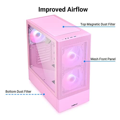 Lian Li LANCOOL 205 Mesh C ATX Mid Tower Pink Tempered Glass Side Panel, USB 3.2 Gen 2 Type-C, USB 3.2 Gen 1 Type-A image
