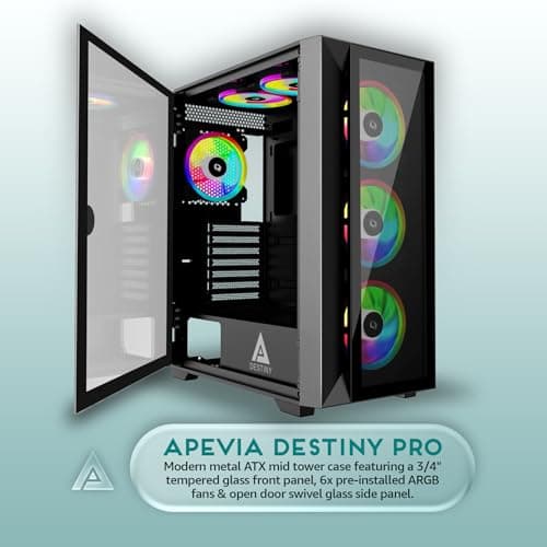 Apevia Destiny Pro ATX Mid Tower Black with Tempered Glass Side Panel and USB 3.2 Gen 1 Type-A image
