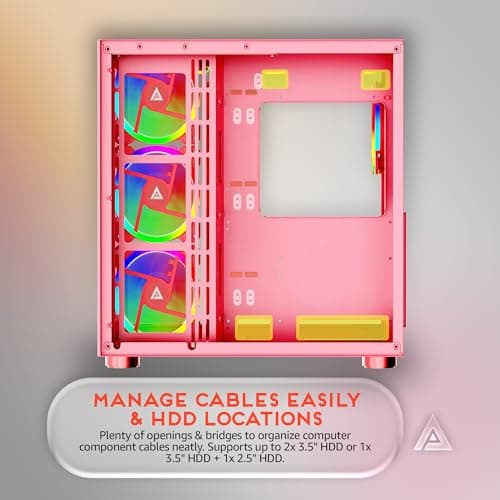 Apevia Prism Elite ATX Mid Tower Pink with Tempered Glass Side Panel, USB 3.2 Gen 1 Type-A, USB 2.0 Type-A image