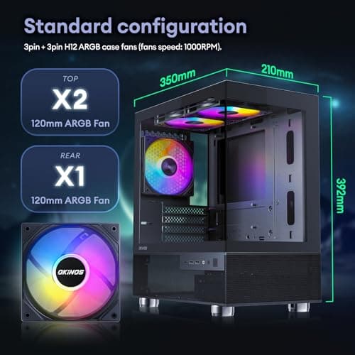 Okinos Aqua 3 Micro ATX Mini Tower Black Tempered Glass Side Panel image