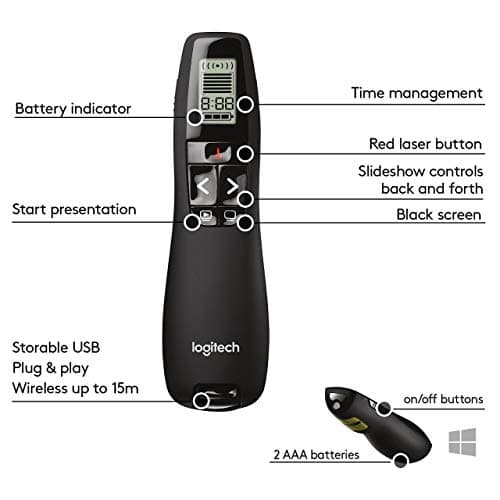 Logitech Professional Presenter R800, Wireless Presentation Clicker Remote with Green Laser Pointer and LCD Display image