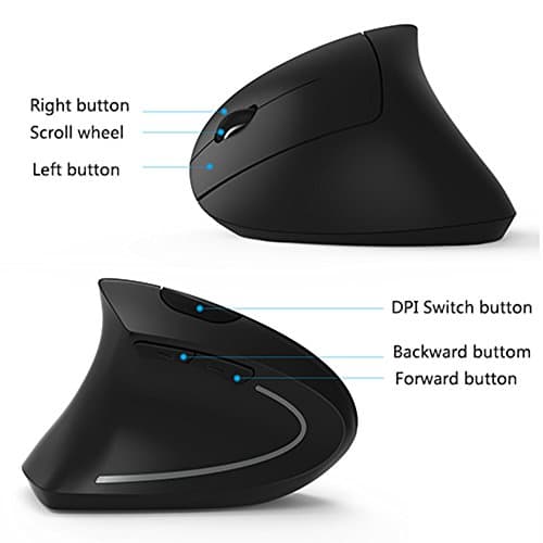 Left Handed Mouse, Lekvey Wireless 2.4G USB Left Hand Ergonomic Vertical Mouse, Less Noise - Black image
