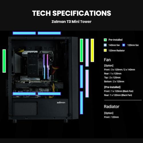 Zalman T3 PLUS Micro ATX Mid Tower Black Tempered Glass Side Panel image