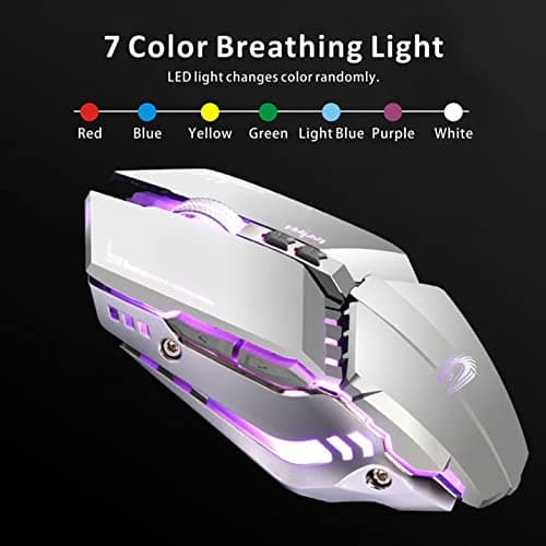 TENMOS T12 Wireless Gaming Mouse Rechargeable, 2.4G Silent Optical Wireless Computer Mice with Changeable LED Light Compatible with Laptop PC, 7 Buttons, 3 Adjustable DPI (Silver) image