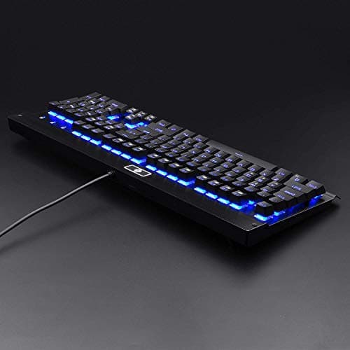 Eagletec KG010 Mechanical Keyboard Blue Switches 104 Lighted Keys Natural Ergonomic Aluminum Design for Windows PC Office and Gaming (Black Keyboard Blue LED Backlit) image