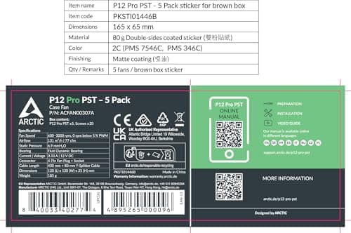 ARCTIC P12 Pro 120mm Black PWM 77 CFM 5-Pack image