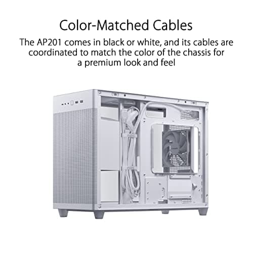 Asus Prime AP201 Micro ATX Mini Tower White Tempered Glass Side Panel, USB 3.2 Gen 2 Type-C, USB 3.2 Gen 1 Type-A image