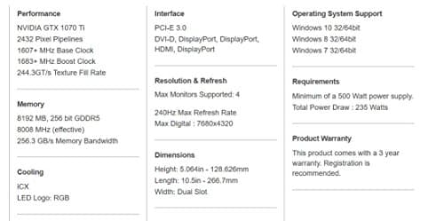 EVGA GeForce GTX 1070 Ti FTW2 GAMING iCX 8GB GDDR5 Black / Silver image