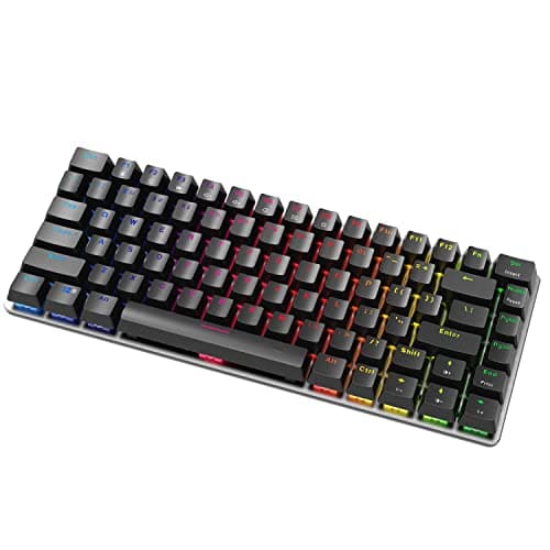 Ajazz AK33 Geek RGB Mechanical Keyboard, 82 Keys Layout, Blue Switches, LED Backlit, Aluminum Portable Wired Gaming Keyboard, Pluggable Cable, for Games Work and Daily Use, Black image