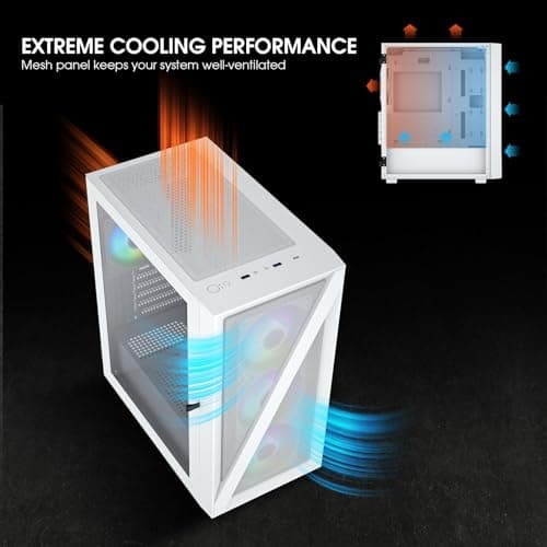 Vetroo M05 Micro ATX Mid Tower White Tempered Glass Side Panel and USB 3.2 Gen 1 Type-C, USB 3.2 Gen 1 Type-A, USB 2.0 Type-A image