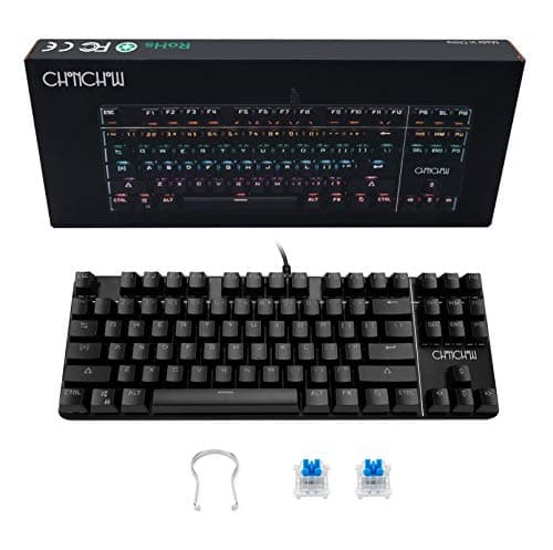 CHONCHOW Rainbow LED Backlit Mechanical Gaming Keyboard Wired USB Compact 87-Keys Blue Switches Mechanical RGB Gaming Keyboard for Windows PC Gamers(Black) image