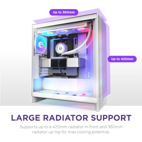 NZXT H7 Flow RGB (2024) ATX Mid Tower White Tempered Glass, USB 3.2 Gen 2x2 Type-C USB 3.2 Gen 1 Type-A image