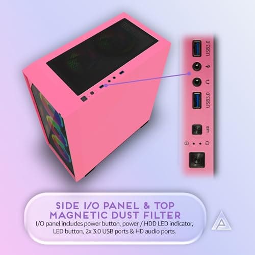 Apevia Genesis Pro ATX Mid Tower Pink with Tempered Glass Side Panel and USB 3.2 Gen 1 Type-C / USB 2.0 Type-A image