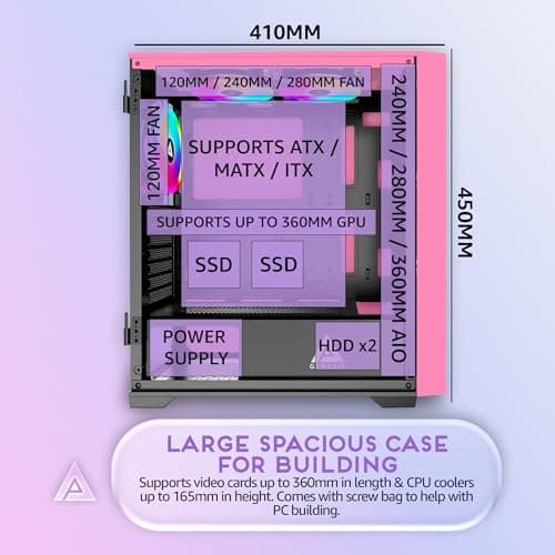 Apevia Genesis Pro ATX Mid Tower Pink with Tempered Glass Side Panel and USB 3.2 Gen 1 Type-C / USB 2.0 Type-A image