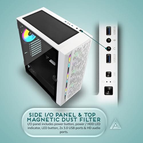 Apevia Destiny Flow ATX Mid Tower White Tempered Glass Side Panel, USB 3.2 Gen 1 Type-A image