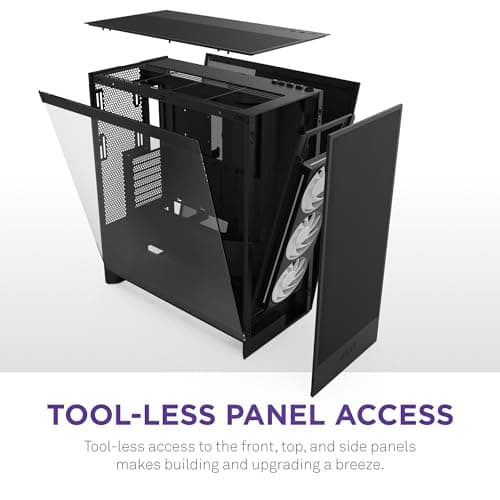 NZXT H7 Flow 2024 - Mid-Tower ATX Airflow Case - Includes Pre-Installed 3 x 120mm Fans - CM-H72FB-01 - Supports Bottom Fans for Dedicated GPU Cooling - Cable Management - Black image