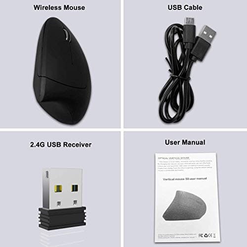 Vertical Wireless Mouse Rechargeable Ergonomic Mouse 2.4GHz Vertical Optical Mouse, Adjustable DPI 800/1200 /1600, 6 Buttons, Provides Better Performance for PC, Desktop, Laptop and MacBook, Black image