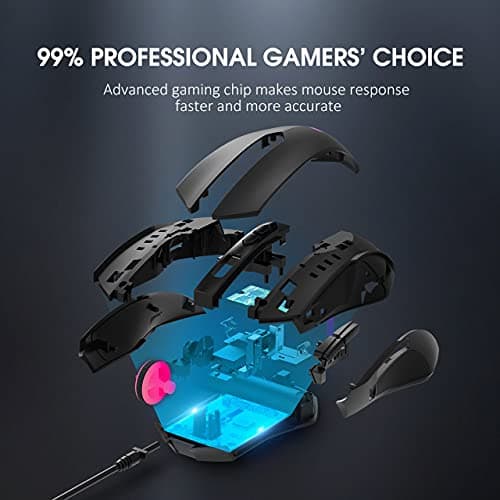 PICTEK Gaming Mouse Wired, 8 Programmable Buttons, Chroma RGB Backlit, 7200 DPI Adjustable, Comfortable Grip Ergonomic Optical PC Computer Gaming Mice with Fire Button, Black (Upgraded Version) image