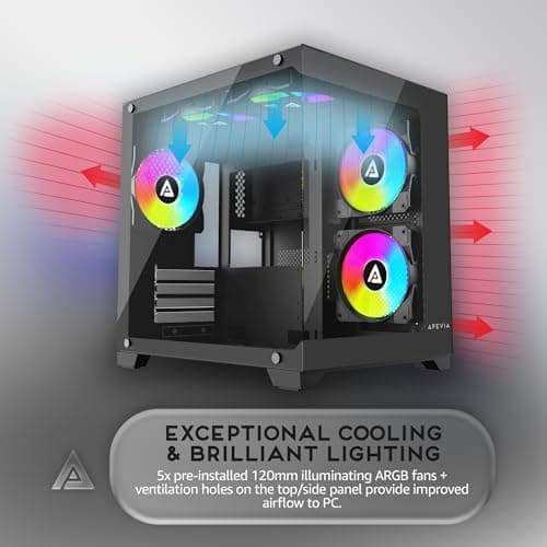 Apevia PRISM Micro ATX Mid Tower Black with Tempered Glass Side Panel and USB 3.2 Gen 1 Type-A, USB 2.0 Type-A image