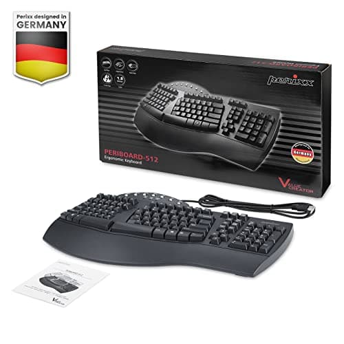 Perixx Periboard-512 Ergonomic Split Keyboard - Natural Ergonomic Design - Black - Bulky Size 19.09"x9.29"x1.73" image