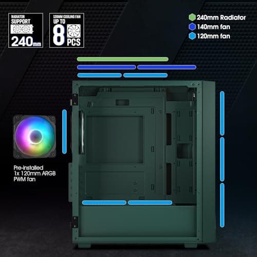 Vetroo M05 Micro ATX Mid Tower Green Tempered Glass image