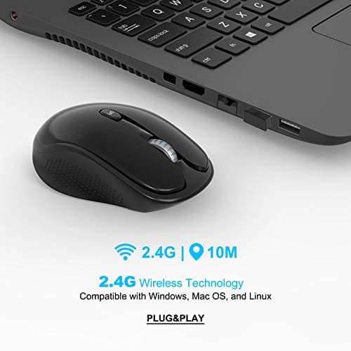 Wireless Silent Mouse, WISFOX 2.4G Wireless Laptop Mouse with USB Nano Receiver, 3 Adjustable DPI Levels and 6 Buttons, Power On-Off Switch, A Long Battery Life Ideal for Work, Study, Sport Fan image