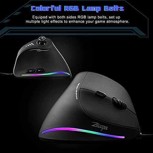 Gaming Mouse with 5 D Rocker, TRELC Ergonomic Mouse with 10000 DPI/11 Programmable Buttons, RGB Vertical Gaming Mice Wired for PC/Laptop/E-Sports/Gamer (Black) image