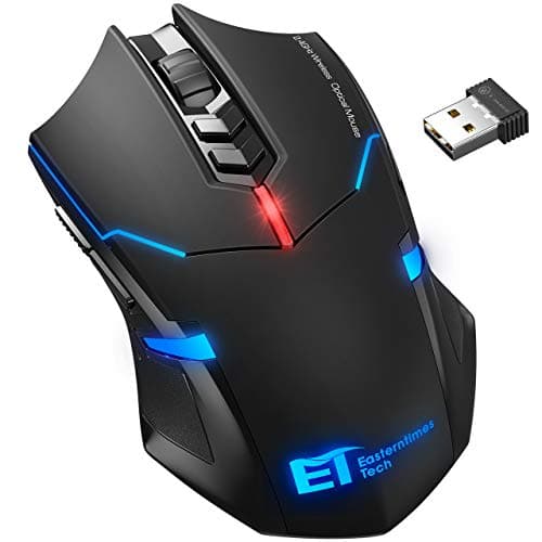 VicTsing Wireless Gaming Mouse with Unique Silent Click, Breathing Backlit, 2 Programmable Side Buttons, 2400 DPI, Ergonomic Grips, 7-Button Design- Black image