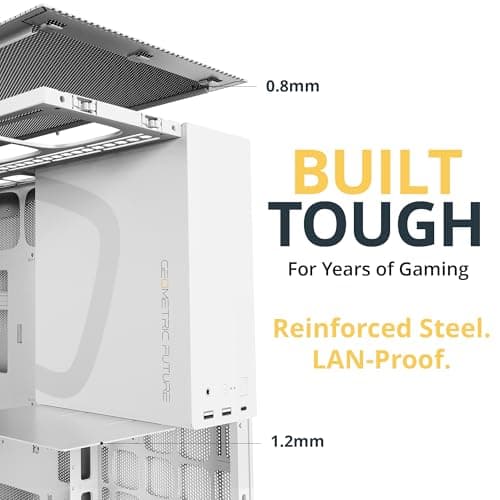 Geometric Future Model 5 ATX Mid Tower White Tempered Glass Side Panel Vent Fanless USB 3.2 Gen 2x2 Type-C USB 3.2 Gen 1 Type-A image