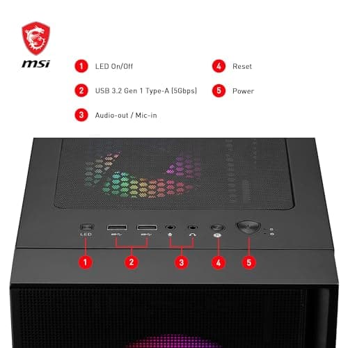 MSI MAG FORGE 120A AIRFLOW ATX Mid Tower Black Tempered Glass Side Panel, USB 3.2 Gen 1 Type-A image