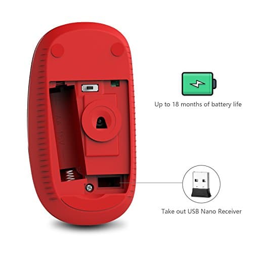 Jelly Comb 2.4G Slim Wireless Mouse with Nano Receiver, Less Noise, Portable Mobile Optical Mice for Notebook, PC, Laptop, Computer, MacBook MS001 (Pure Red) image