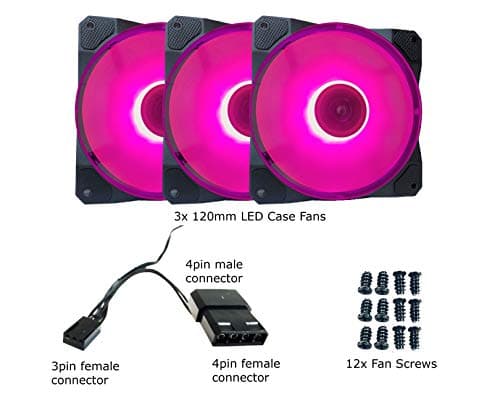 Apevia CO312L-PK Cosmos 120mm Pink LED Ultra Silent w/ 16 LEDs & Anti-Vibration Rubber Pads 56.67 CFM 3-Pack image