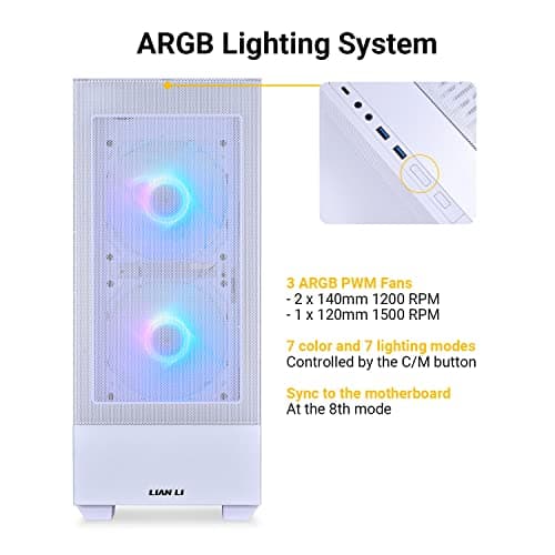 Lian Li LANCOOL 205 Mesh C ATX Mid Tower White Tempered Glass Side Panel with USB 3.2 Gen 2 Type-C and USB 3.2 Gen 1 Type-A image